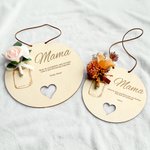 Personalisierter Kunstblumen Holzanhänger mit Herz-Ausschnitt Namen und Text Haus Deko Muttertag Wertschätzung Geburtstag Geschenk für Mama Oma