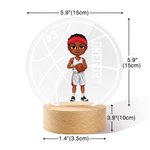 Personalized Cartoon Basketball Character Round LED Night Light with Name Number and Wooden Base Desk Decor Birthday Gift for Him