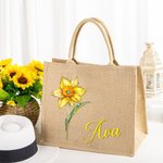 Personalisierte Retro Ölgemälde Geburtsstein Geburtsblume Jute Tragetasche mit Namen Brautjungfer Muttertag Geburtstag Geschenk für Damen