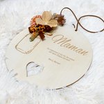 Ornement en Bois Personnalisé avec Fleur Artificielle Nom et Texte Décoration Maison Fête des Mères des Grand-Mères pour Elle