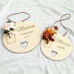 Ornement en Bois Personnalisé avec Fleur Artificielle Nom et Texte Décoration Maison Fête des Mères des Grand-Mères pour Elle