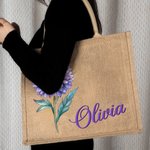 Personalisierte Retro Ölgemälde Geburtsstein Geburtsblume Jute Tragetasche mit Namen Brautjungfer Muttertag Geburtstag Geschenk für Damen