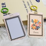 Portatarjetas con mosquetón personalizado con nombre fecha y flor de nacimiento impresión en estilo vintage accesorio para viaje regalo para mujeres
