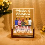 Gepersonaliseerd Cartoon Mamma en 1-4 Kinderen Voor Altijd Aan Elkaar Verbonden LED Nachtlampje met Naam en Houten Voet Home Decor Moederdag Cadeau voor Mamma Oma