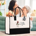 Personlig 12 Zodiac Floral Canvas Tote Bag med navn Bærbar stor kapasitet Mors dag Bursdag Bursdagspensjonering Gaver til henne