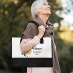 Personlig 12 Zodiac Floral Canvas Tote Bag med navn Bærbar stor kapasitet Mors dag Bursdag Bursdagspensjonering Gaver til henne