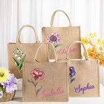 Personalisierte Retro Ölgemälde Geburtsstein Geburtsblume Jute Tragetasche mit Namen Brautjungfer Muttertag Geburtstag Geschenk für Damen