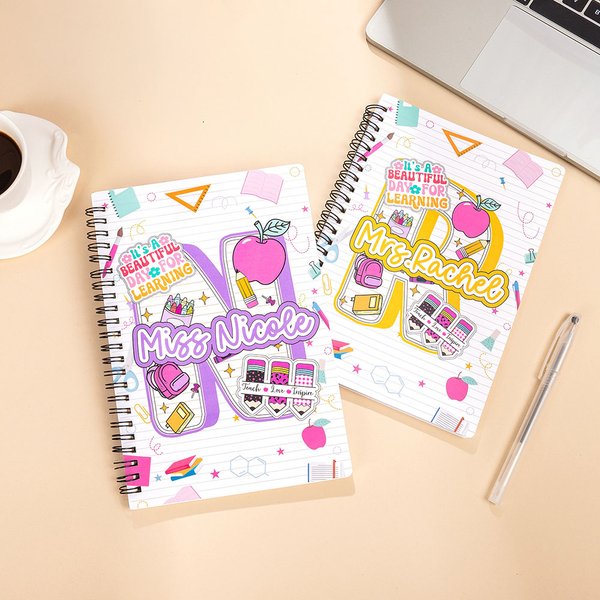 Personalized Cute Doodle Initial Spiral Notebook with Name Back to School Teacher Appreciation Gift for Teachers