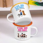Personalised A Girl and Her Dogs Have Unbreakable Bond Cartoon Design 12 oz Enamel Mug with Name Pet Adoption Anniversary Birthday Gift for Pet Lover