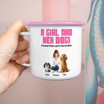 Personalised A Girl and Her Dogs Have Unbreakable Bond Cartoon Design 12 oz Enamel Mug with Name Pet Adoption Anniversary Birthday Gift for Pet Lover