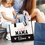 Personalisierte Liebe Herz Junge Mädchen Mama große Canvas Tragetasche mit 1-6 Namen und wasserdichtes Futter Urlaub Geburtstag Geschenk für Familie