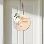 Ornamento in legno con fiore artificiale personalizzato con nome e testo decorazione per la casa festa della mamma nonna regalo per lei