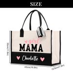 Personalisierte Liebe Herz Junge Mädchen Mama große Canvas Tragetasche mit 1-6 Namen und wasserdichtes Futter Urlaub Geburtstag Geschenk für Familie