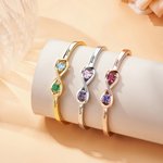 Personalised Sterling Silver Infinity Double Heart Birthstones Cuff Bracelet with Engraved Name Birthday Anniversary Valentine's Day Gift for Women