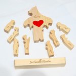 Puzzle en Bois avec Socle Personnalisé de 2-9 Noms Style de Famille Ours Décoration de Maison Cadeau Anniversaire Fête des Mères Pères pour Famille