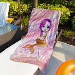 Personalized Dreamy Shine Cartoon Mermaid Quick Dry Oversized Microfiber Beach Towel with Name Summer Beach Party Birthday Gift for Women Girls