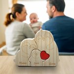 Puzzle de Pingouins Personnalisé avec 2-5 Noms Gravé Décoration en Bois pour Famille Maman Couple Cadeau Fête des Mères Anniversaire