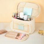 Personalized Retro Birth Flower PU Leather Large Makeup Bag with Name Multi-compartment Mother's Day Birthday Gift for Women