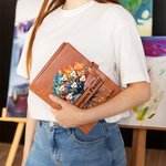 Personalisierte Regenbogen Baum des Lebens 2-20 Herz Namen PU Leder A5 Notebook Cover mit Text und Lagerung Tasche Geburtstag Muttertag Geschenk für Familie