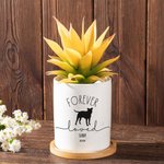 Personalised Dog Silhouette Forever Love Ceramic Succulent Plant Pot with Name and Bamboo Base Memorial Loss of Pey Gift for Dog Owners