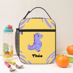 Personalized Cute Cartoon Monster Dinosaur Name Lunch Bag with Mesh Pocket Back to School Birthday Gift for Boys Girls