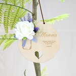Ornamento in legno con fiore artificiale personalizzato con nome e testo decorazione per la casa festa della mamma nonna regalo per lei
