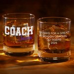 Personalized Thanks Coach Old Fashioned Rocks 10 oz Whiskey Glass with Name and Text End of Season Birthday Appreciation Gift for Coach