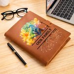 Personalisierte Regenbogen Baum des Lebens PU-Leder A5 Notebook Cover mit Text und Datum Geburtstag Geschenk für Familienmitglieder