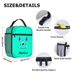 Personalized Cute Cartoon Monster Dinosaur Name Lunch Bag with Mesh Pocket Back to School Birthday Gift for Boys Girls