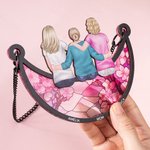 Personalized Cartoon Character Back View Moon Shape Window Hanging Suncatcher with Names Home Decor Mother's Day Birthday Gift for Mom Grandma
