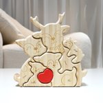 Casse-Tête en Bois Personnalisé avec 2-5 Noms Gravés Puzzle en Forme d'Élan Décoration de Bureau Cadeau d'Anniversaire pour Famille