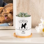 Personalised Dog Silhouette Forever Love Ceramic Succulent Plant Pot with Name and Bamboo Base Memorial Loss of Pey Gift for Dog Owners