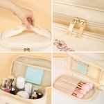 Personalized Retro Birth Flower PU Leather Large Makeup Bag with Name Multi-compartment Mother's Day Birthday Gift for Women