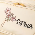 Personalized Retro Birth Flower PU Leather Large Makeup Bag with Name Multi-compartment Mother's Day Birthday Gift for Women