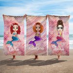 Personalized Dreamy Shine Cartoon Mermaid Quick Dry Oversized Microfiber Beach Towel with Name Summer Beach Party Birthday Gift for Women Girls