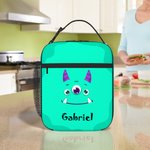 Personalized Cute Cartoon Monster Dinosaur Name Lunch Bag with Mesh Pocket Back to School Birthday Gift for Boys Girls