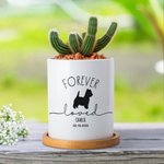 Personalised Dog Silhouette Forever Love Ceramic Succulent Plant Pot with Name and Bamboo Base Memorial Loss of Pey Gift for Dog Owners