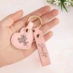 Personalizada Nacimiento Flor Corazón de cuero Nombre Etiqueta Llavero Mochila Accesorios Día de la Madre Cumpleaños Regalo para las mujeres damas de honor