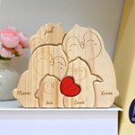 Puzzle de Pingouins Personnalisé avec 2-5 Noms Gravé Décoration en Bois pour Famille Maman Couple Cadeau Fête des Mères Anniversaire