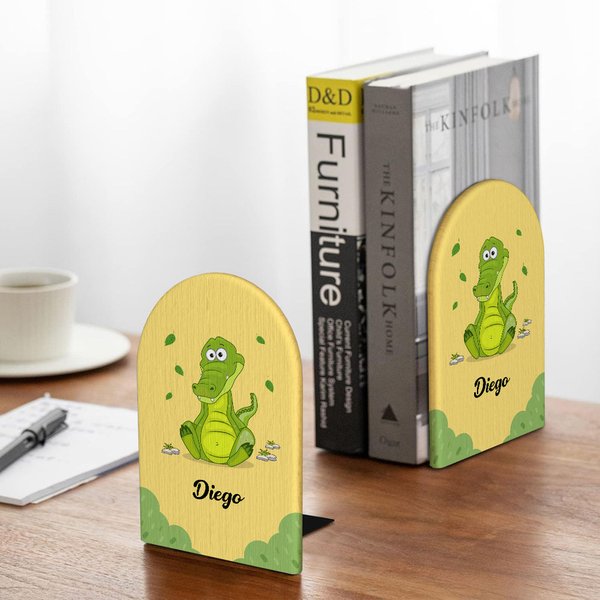 Fermalibri personalizzati con nome motivo del mostro unicorno dinosauro e animale set da 2 pezzi in legno regalo per bambini e studenti