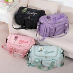 Birth Month Flower - Personalized Travel Duffel Bag, Multi-compartment Waterproof Nylon with Name and Shoulder Strap - Gift for Women
