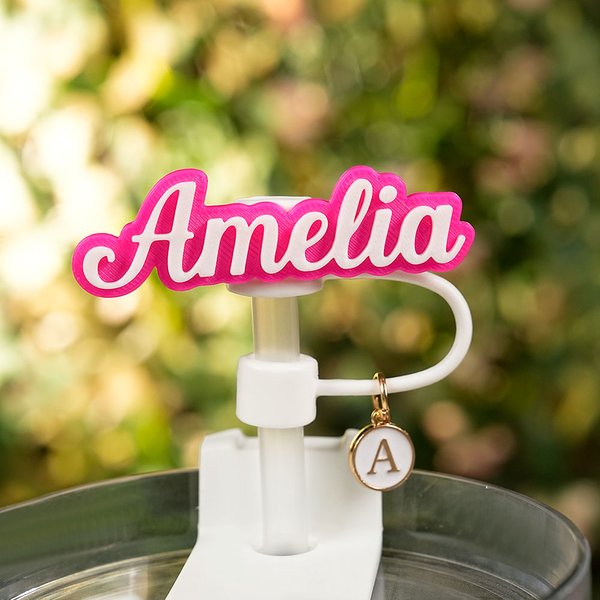 Personalized Multicolour 3D Printed Name Reusable Straw Topper with Initial Charm Accessory for Stanley Tumbler Birthday Gift for Women Girls