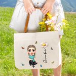 Personalisierte 3D Geburt Blume Cartoon Mädchen große Canvas Tote Bag mit Namen und Ledergriff Reise Essentials Geburtstag Geschenk für Frauen Mädchen