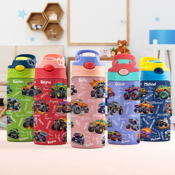 Bouteille d'eau isotherme 12 oz avec poignée et paille en silicone pour enfants Cadeau d'anniversaire pour garçons filles