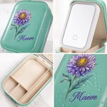 Personalisierte zierliche Geburt Blume Leder Schmuckkästchen mit Namen und LED Drei-Farben-einstellbare Make-up-Spiegel Hochzeit Geburtstag Geschenk für Frauen Mädchen