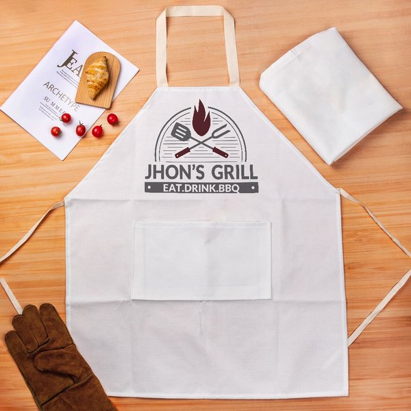 Personalized BBQ Grill Fork Element Stain-Resistant Kitchen Apron with Pocket and Texts Picnic Father's Day Birthday Gift for Dad BBQ Master