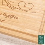 Personalized Airplane Heart Route FSC Bamboo Charcuterie Cutting Board with Names and Juice Groove Ship from USA Anniversary Gift for Couples Family