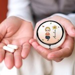 Personalized Cartoon Character Birth Flower Round Mini Pill Box with Name and Mirror Birthday Gift for Friends Family