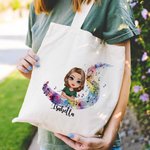Personalized Watercolor Stave Musical Note Cartoon Character Canvas Bag with Name Anniversary Birthday Gift for Musician Friends Family