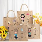 Personlig 3D fødselsblomst Søt tegneserie jente Jute Tote Bag med navn Reisetilbehør Bursdag Jubileumsgave til kvinner